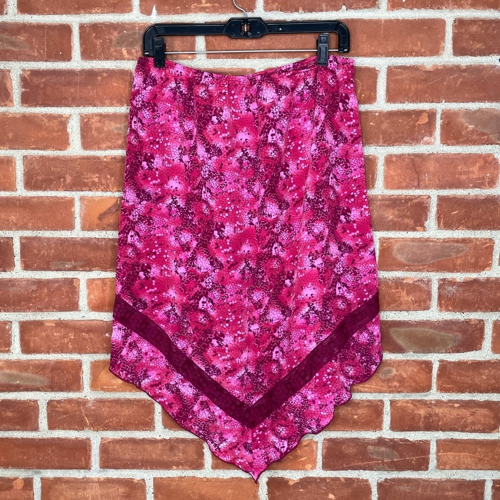 Vintage Y2K pink snakeskin print and lace patterned midi angled skirt